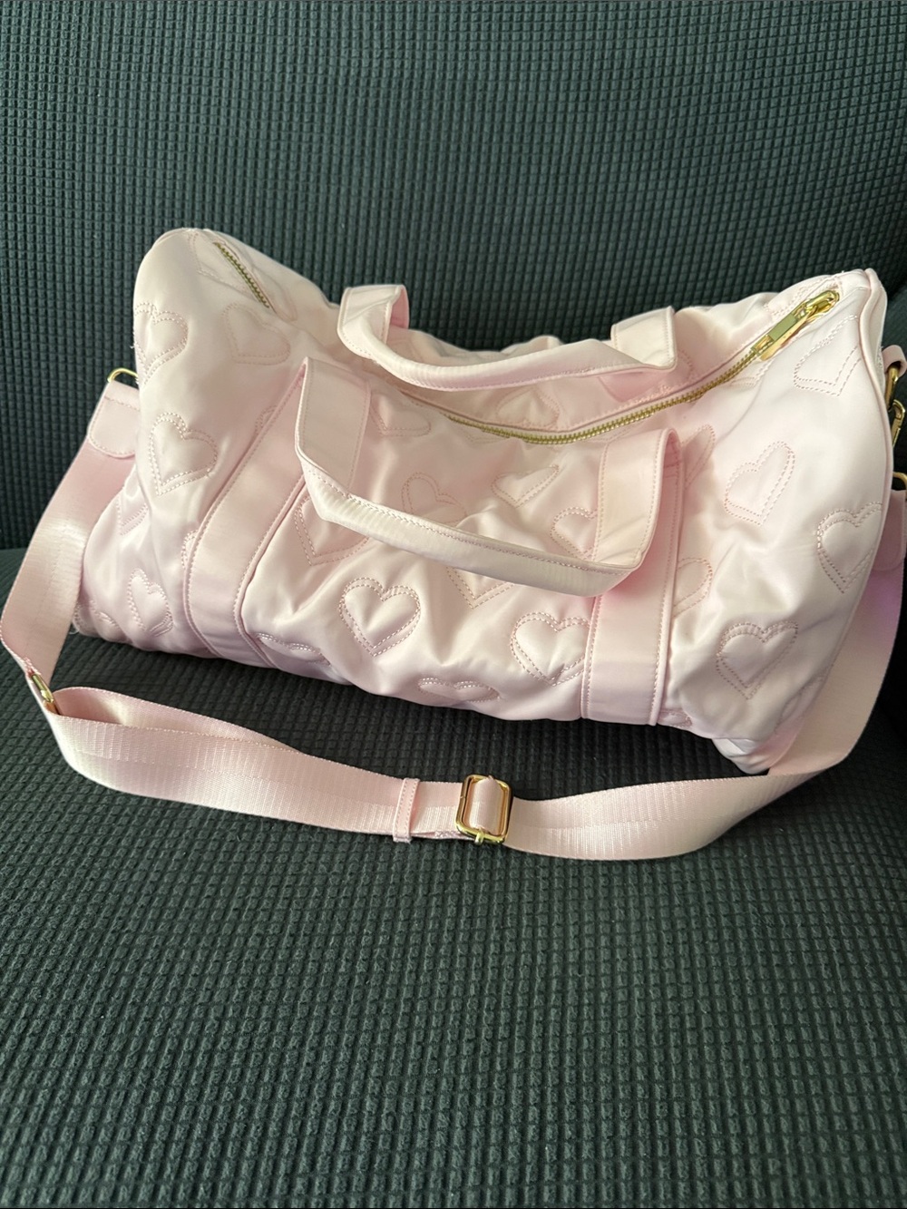 Stoney Clover Lane Light Pink Quilted Heart Duffel Bag
